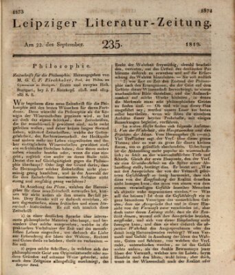 Leipziger Literaturzeitung Mittwoch 22. September 1819