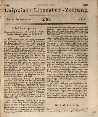 Leipziger Literaturzeitung Donnerstag 23. September 1819