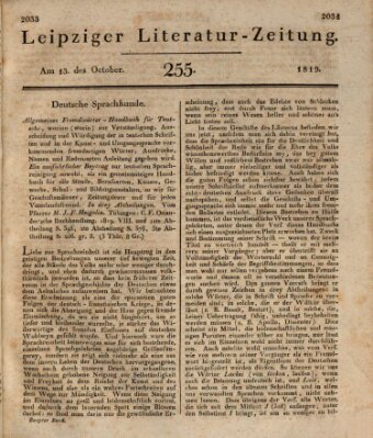 Leipziger Literaturzeitung Mittwoch 13. Oktober 1819