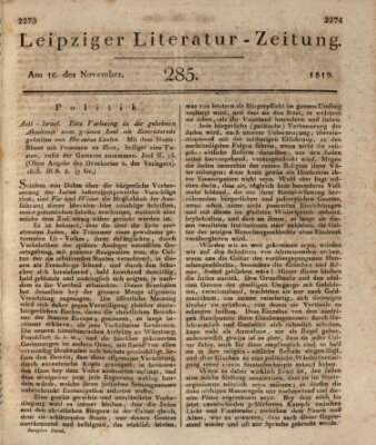 Leipziger Literaturzeitung Dienstag 16. November 1819