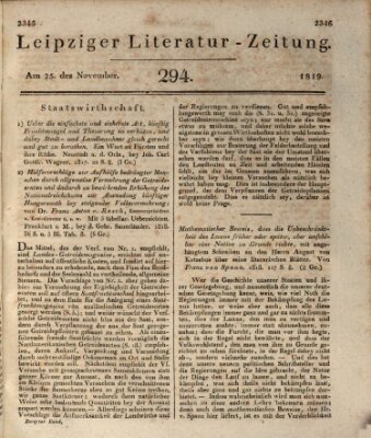 Leipziger Literaturzeitung Donnerstag 25. November 1819