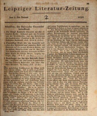 Leipziger Literaturzeitung Montag 3. Januar 1820