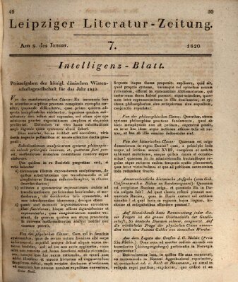 Leipziger Literaturzeitung Samstag 8. Januar 1820