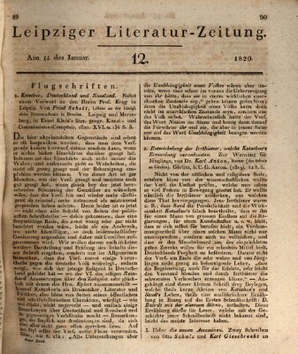 Leipziger Literaturzeitung Freitag 14. Januar 1820