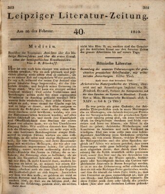 Leipziger Literaturzeitung Mittwoch 16. Februar 1820