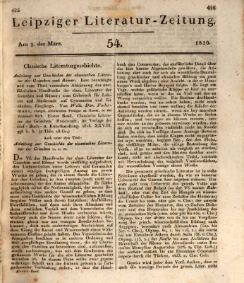 Leipziger Literaturzeitung Donnerstag 2. März 1820