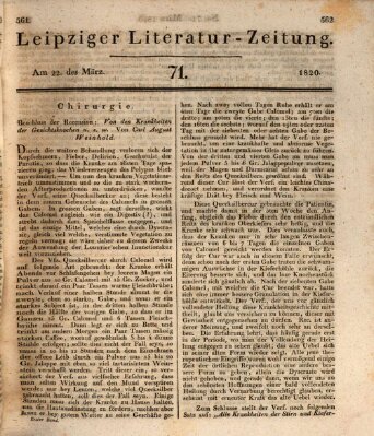 Leipziger Literaturzeitung Mittwoch 22. März 1820