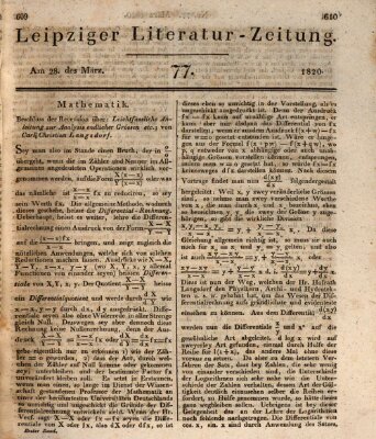 Leipziger Literaturzeitung Dienstag 28. März 1820