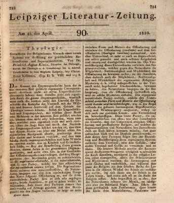 Leipziger Literaturzeitung Mittwoch 12. April 1820