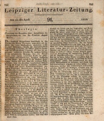 Leipziger Literaturzeitung Donnerstag 13. April 1820