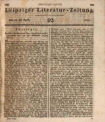 Leipziger Literaturzeitung Freitag 14. April 1820