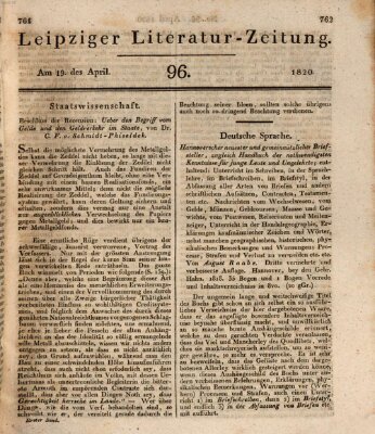 Leipziger Literaturzeitung Mittwoch 19. April 1820