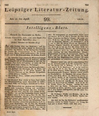 Leipziger Literaturzeitung Samstag 22. April 1820