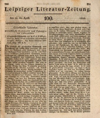 Leipziger Literaturzeitung Montag 24. April 1820