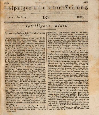 Leipziger Literaturzeitung Samstag 3. Juni 1820