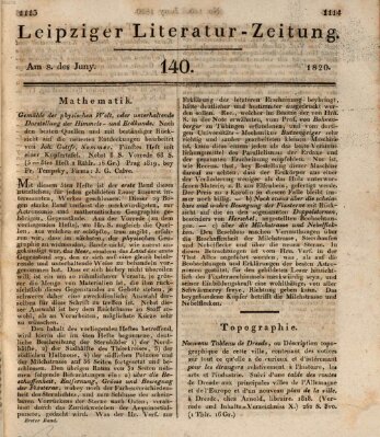 Leipziger Literaturzeitung Donnerstag 8. Juni 1820