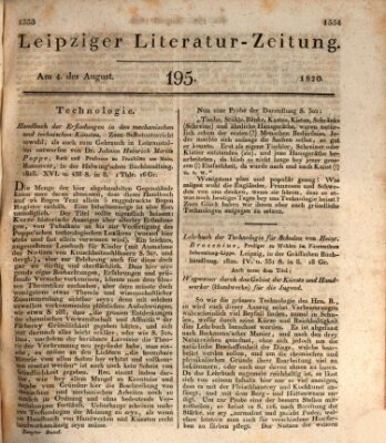 Leipziger Literaturzeitung Freitag 4. August 1820