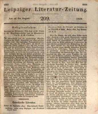 Leipziger Literaturzeitung Freitag 18. August 1820