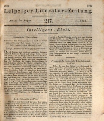 Leipziger Literaturzeitung Samstag 26. August 1820