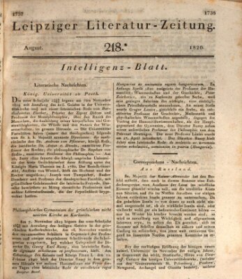 Leipziger Literaturzeitung Samstag 26. August 1820