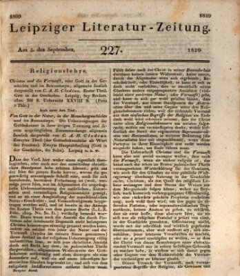 Leipziger Literaturzeitung Dienstag 5. September 1820