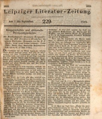 Leipziger Literaturzeitung Donnerstag 7. September 1820