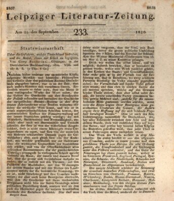 Leipziger Literaturzeitung Montag 11. September 1820