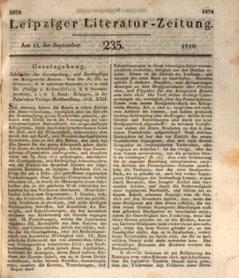 Leipziger Literaturzeitung Mittwoch 13. September 1820