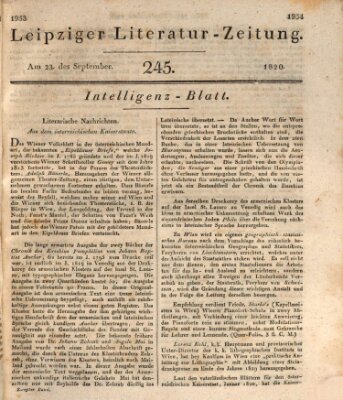 Leipziger Literaturzeitung Samstag 23. September 1820