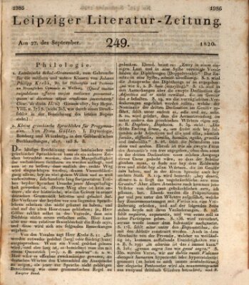 Leipziger Literaturzeitung Mittwoch 27. September 1820