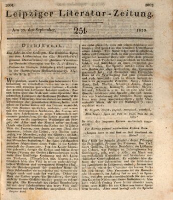 Leipziger Literaturzeitung Freitag 29. September 1820