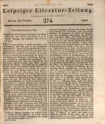 Leipziger Literaturzeitung Mittwoch 25. Oktober 1820