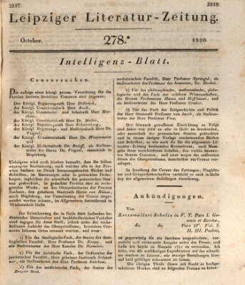 Leipziger Literaturzeitung Samstag 28. Oktober 1820