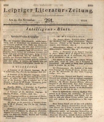 Leipziger Literaturzeitung Samstag 11. November 1820