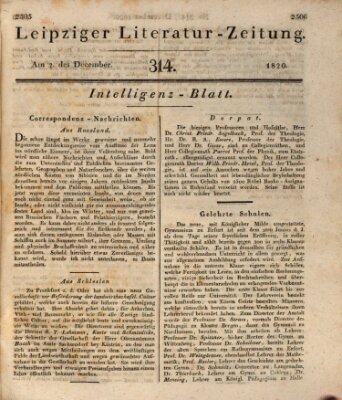 Leipziger Literaturzeitung Samstag 2. Dezember 1820