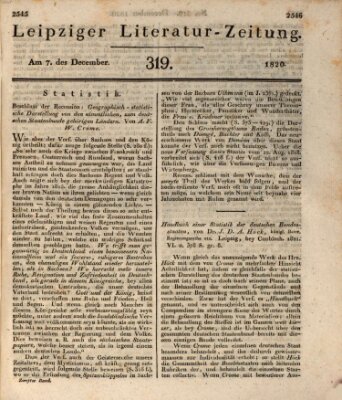 Leipziger Literaturzeitung Donnerstag 7. Dezember 1820