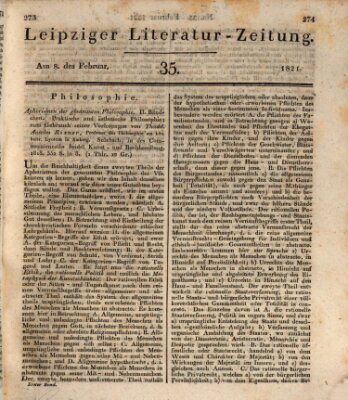 Leipziger Literaturzeitung Donnerstag 8. Februar 1821