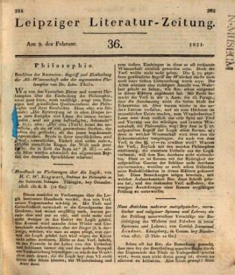 Leipziger Literaturzeitung Freitag 9. Februar 1821