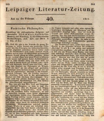 Leipziger Literaturzeitung Mittwoch 14. Februar 1821