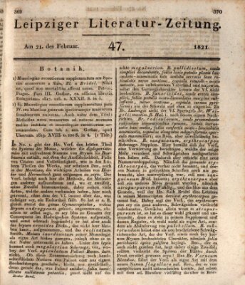 Leipziger Literaturzeitung Mittwoch 21. Februar 1821