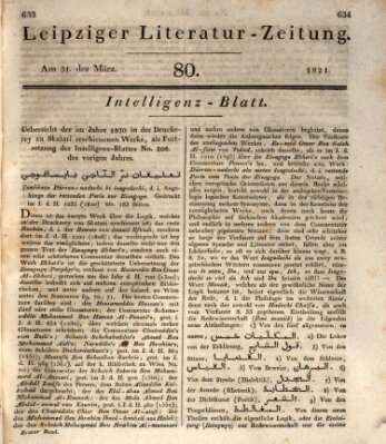 Leipziger Literaturzeitung Samstag 31. März 1821