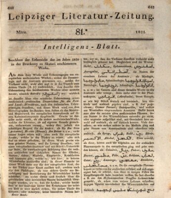 Leipziger Literaturzeitung Freitag 30. März 1821