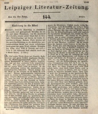 Leipziger Literaturzeitung Mittwoch 13. Juni 1821