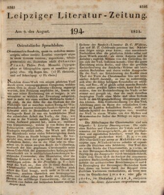 Leipziger Literaturzeitung Donnerstag 9. August 1821