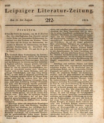 Leipziger Literaturzeitung Mittwoch 29. August 1821