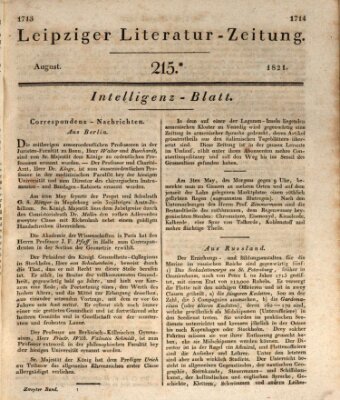 Leipziger Literaturzeitung Donnerstag 30. August 1821