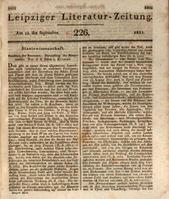 Leipziger Literaturzeitung Mittwoch 12. September 1821