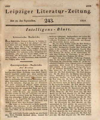 Leipziger Literaturzeitung Samstag 29. September 1821