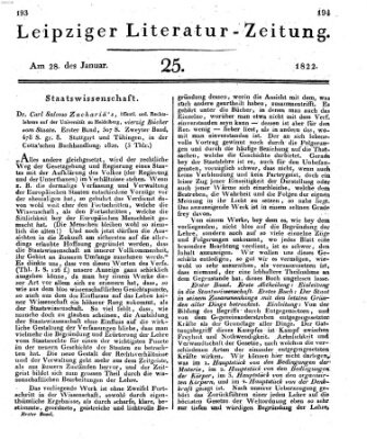 Leipziger Literaturzeitung Montag 28. Januar 1822