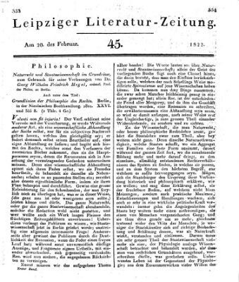 Leipziger Literaturzeitung Mittwoch 20. Februar 1822